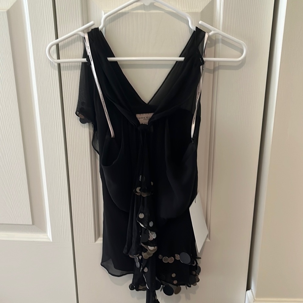 Womens embellished crop type acetate texture top.  US size 8, runs small